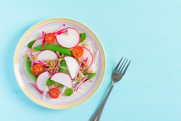 Sliced radish with quinoa seed salad, healthy food