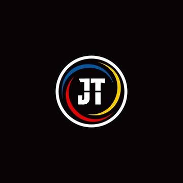 JT logo monogram isolated on circle shape with 3 slash colors rounded design template