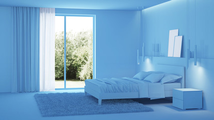 Modern house interior. Blue interior. 3D rendering.