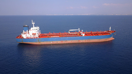 Bulk Carrier Ship at sea. Aerial view.