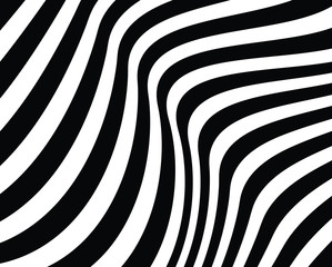 Fototapeta na wymiar Abstract 3d background with optical illusion wave. Black and white horizontal lines with wavy distortion effect for prints, web pages, template, posters, monochrome backgrounds and pattern