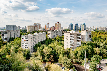  panorama of modern residential quarters in new places in Moscow on an autumn day