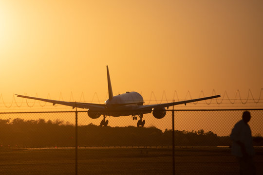 airplane at sunset