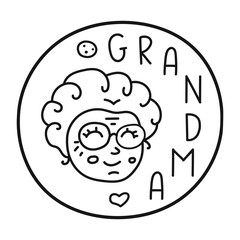 Grandma. Vector hand drawn badge illustration for bakery or cafe. 