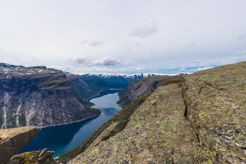 Trolltunga Mountain Landscape With Ringedalsvatnet Lake View In June 2019, Odda Norway. 