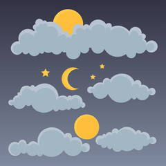 Clouds with Moon. Vector illustration.