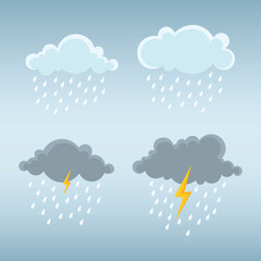 Cloud and rain, storm cloud with thunderbolt. Vector illustration.