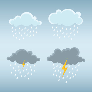 Cloud and rain, storm cloud with thunderbolt. Vector illustration.