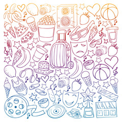 Vector pattern with icons for beauty and shopping. Icons for beauty, shopping, fashion, shopping mall, strip mall. Sale, discount.