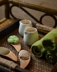 Spa settings. Spa with towels with a candle and other accessories