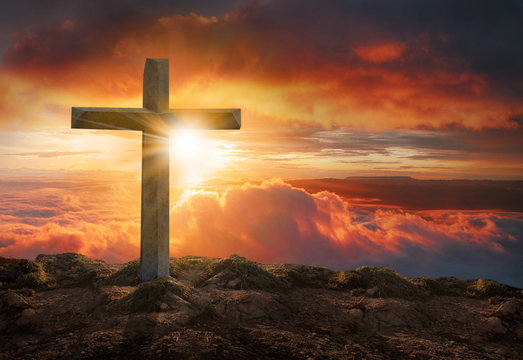 Crucifixion of jesus christ  cross at sunset