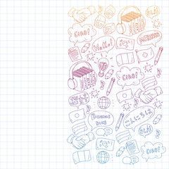 Vector pattern for language class, online courses. English, arabic, italian, japanese, spanish, chinese, german.