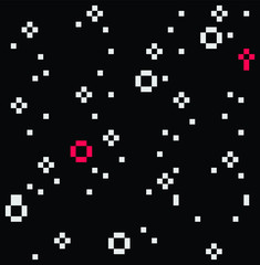 1-bit logo, pixel art icons set, design for web, sticker, mobile app, isolated black and white vector illustration. Game assets 1-bit sprite.