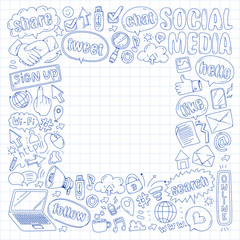 Social media, business, management vector icons. Internet marketing, communications.