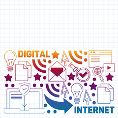 Obraz premium Digital marketing pattern with vector icons. Management, start up, business, internet technology.