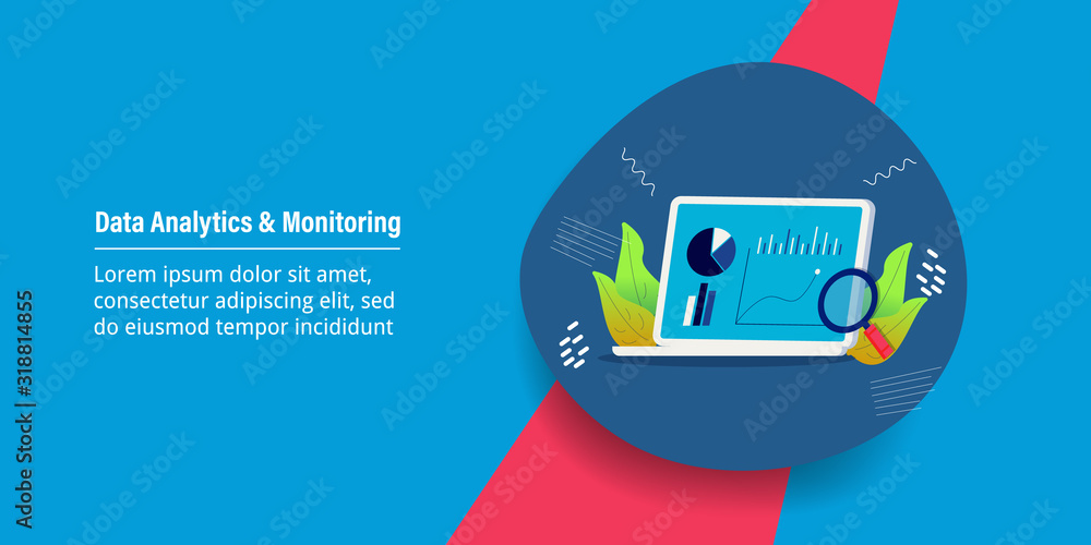 Poster business data analytic and information, statistic monitoring, big data management, kpi dashboard sho