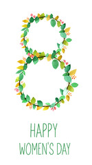 Banner for International Women's Day. Flyer for March 8 with flower decor.