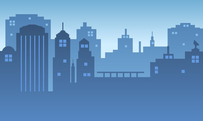 City silhouette building with blue sky gradient