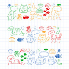 Vector pattern with cute little cats and kittens for children.