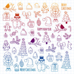 Christmas element in doodle kids drawing style. Vector pattern.