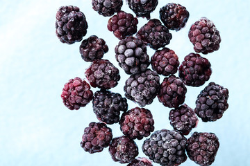 Blackberries frozen in the freezer, natural berries in winter