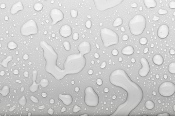 Drops of water on a color background. Selective focus. Gray