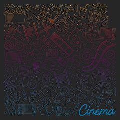 Vector pattern with cinema icons. Movie Theater, TV, popcorn, video clips, musical