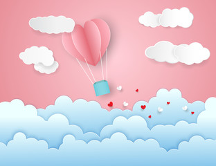 Heart balloons in the sky. Valentine's day balloons in a heart shaped and Heart float on the sky. Vector EPS 10.