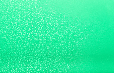 Drops of water on a color background. Selective focus. Green