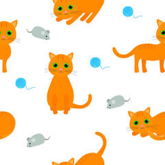 Cat seamless pattern vector illustration red mouse tangle