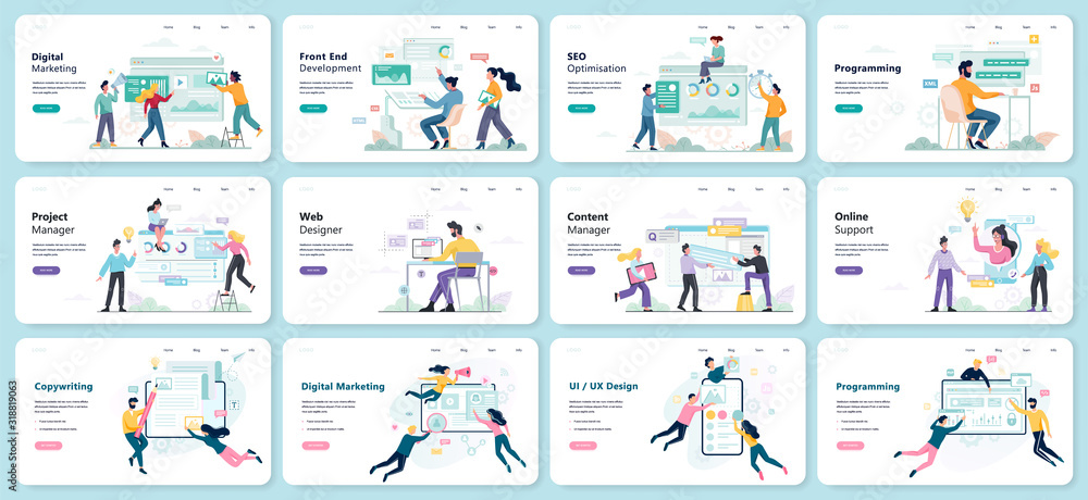 Poster modern web business service set. web development