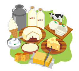 北海道　チーズ　バター　牛乳　イラスト