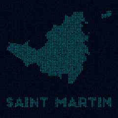 Saint Martin tech map. Island symbol in digital style. Cyber map of Saint Martin with island name. Charming vector illustration.