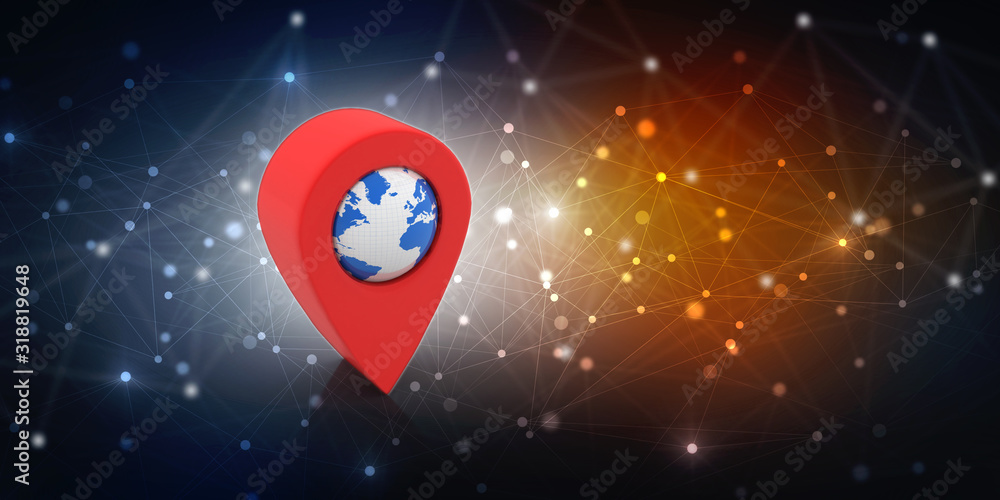 Fototapete 3d rendering red map pointer