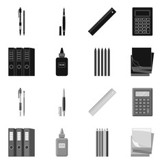 Vector illustration of office and supply logo. Set of office and school stock symbol for web.