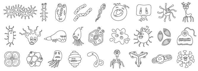 Bacteria of virus vector Outline,line set icon.Vector illustration infection germ on white background.Isolated set icon bacteria of virus.