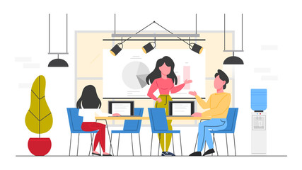 Business office conept, business department. People make business analytics