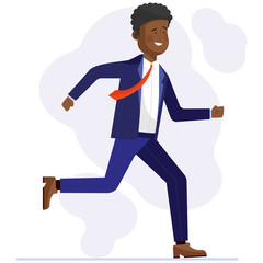 Cheerful African manager running to work