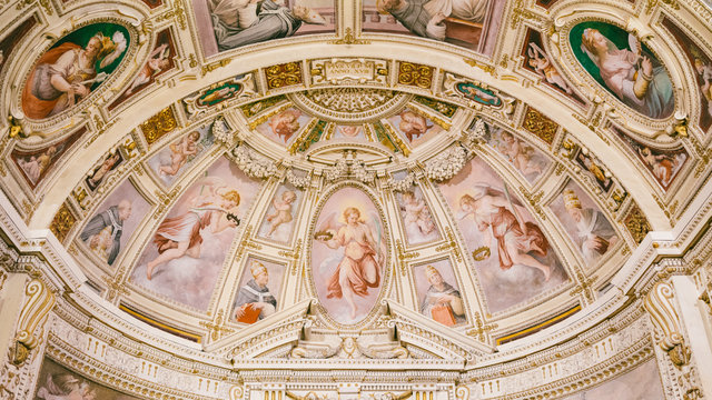 Rome, Italy - Jan 3, 2020: Beautiful ceiling art at the Vatican museum in Rome.