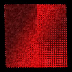 black, red, colorful spiral from squares with variables sizes and angles