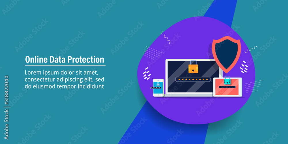 Poster data protection, digital password login security on devices, cyber security, encrypted network, clou