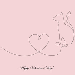 Happy Valentines day background cat love heart vector illustration