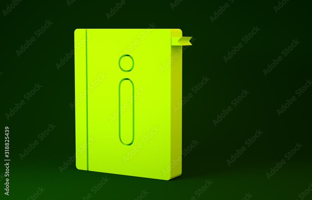 Poster yellow user manual icon isolated on green background. user guide book. instruction sign. read before