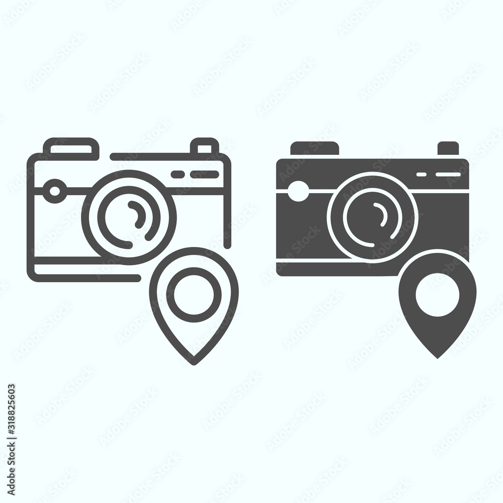 Aufkleber camera with pin line and solid icon. device to record photo vector illustration isolated on white. p