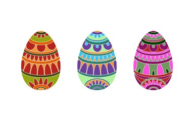  Set of traditional easter eggs with ornament. Color image. Design element. Vector illustration.