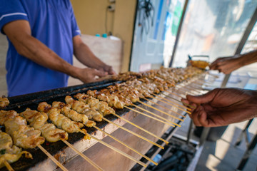 Pork satay grill for street food concept