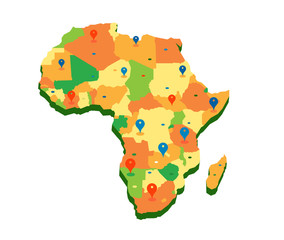 Mappa 3d dell'Africa con pin gps - illustrazione vettoriale