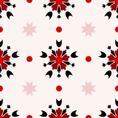 Pink red black abstract flower vector seamless pattern collection. Geometric tiles in antique style.