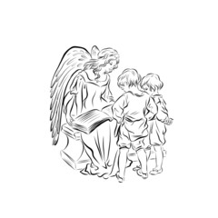 angel reads a book with children