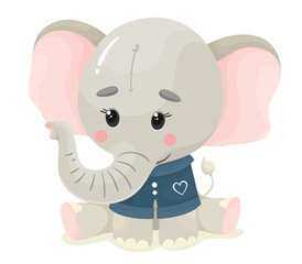 Cute elephant in cartoon flat style. Vector illustration on a white background.